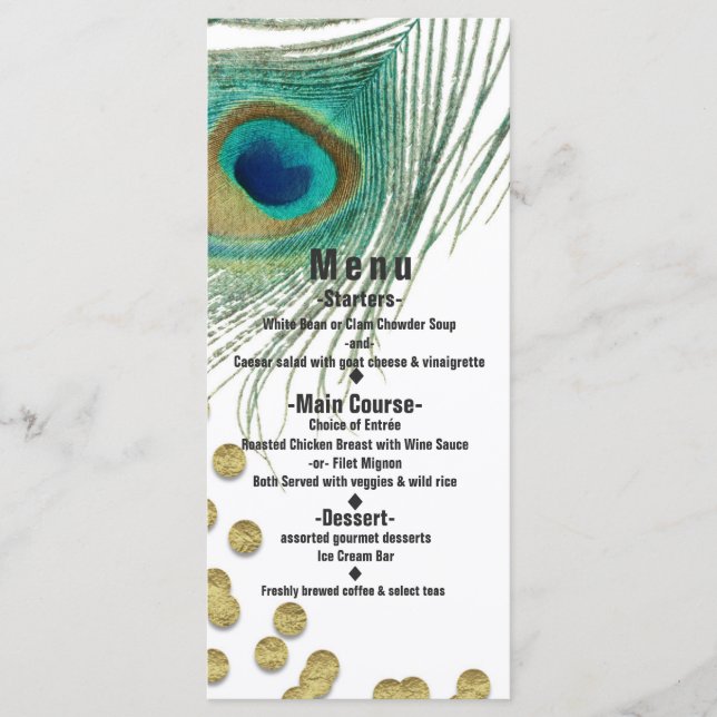 Tarjeta de menú de fiesta Boho Glam con plumas de  (Anverso)