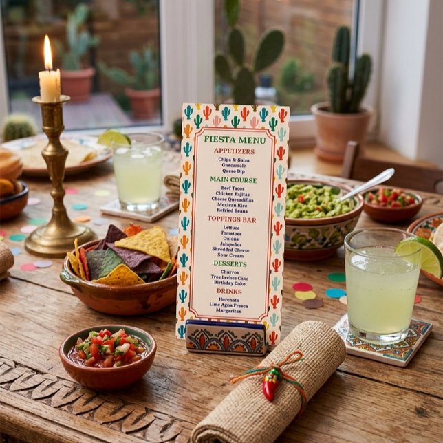 Tarjeta de menú de fiesta con patrón de cactus col (Subido por el creador)
