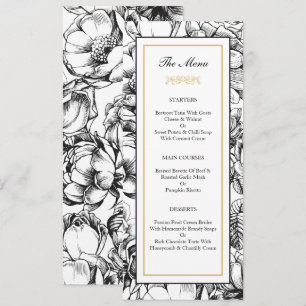 Tarjeta de menú de fiesta de boda elegante negro y