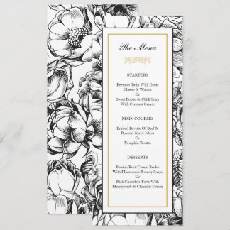 Tarjeta de menú de fiesta de boda elegante negro y