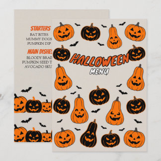 Tarjeta de menú de fiesta de Halloween con patrón 