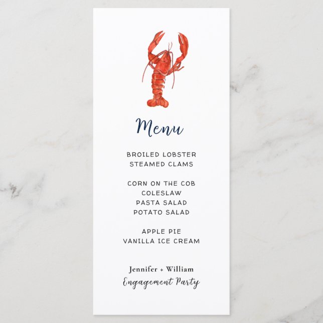 Tarjeta de menú de fiesta de mariscos de langosta (Anverso)
