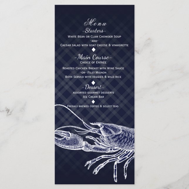 Tarjeta de menú de fiesta elegante azul marino lan (Anverso)