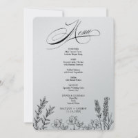 Tarjeta de menú de flor silvestre oscura elegante