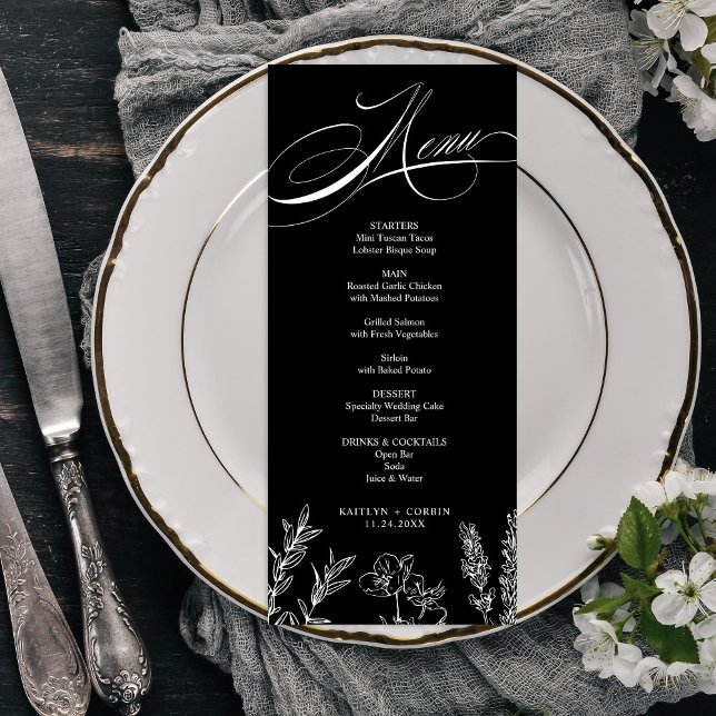 Tarjeta de menú de flor silvestre oscura elegante (Subido por el creador)
