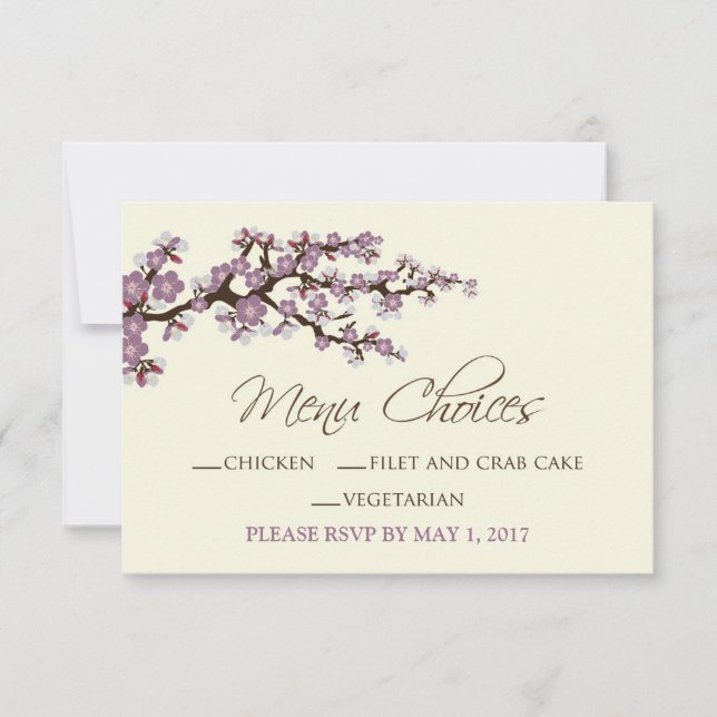 Tarjeta de menú de flores de cerezo (lavanda) (Anverso)