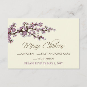 Tarjeta de menú de flores de cerezo (lavanda)