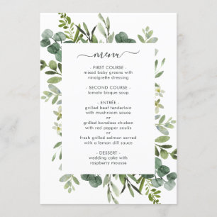 Tarjeta de menú de follaje verde Eucalyptus
