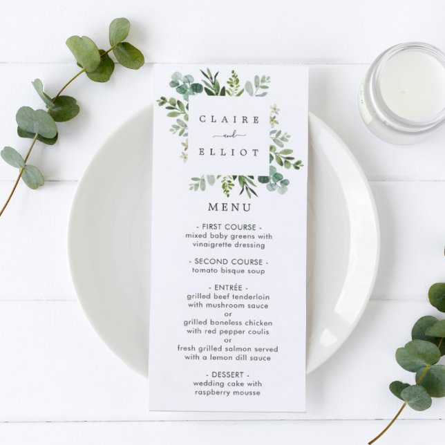 Tarjeta de menú de follaje verde Eucalyptus (Subido por el creador)