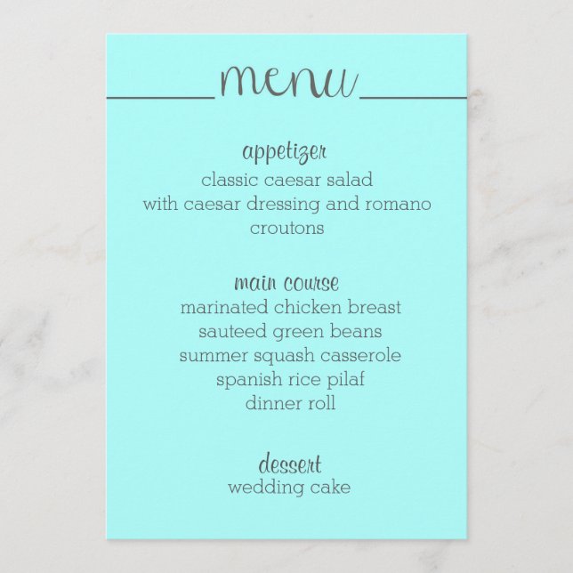 Tarjeta de menú de guión simple - aqua (Anverso)