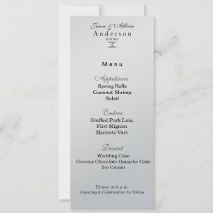 Tarjeta de menú de hielo plateado para bodas y gal