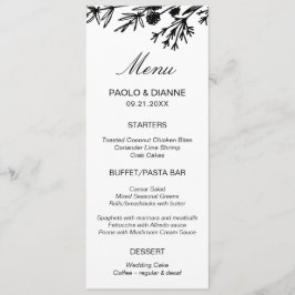 Tarjeta de menú de hojas botánicas dibujadas a man