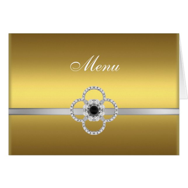 Tarjeta de menú de joyas de diamantes de plata dor (Anverso (Horizontal))