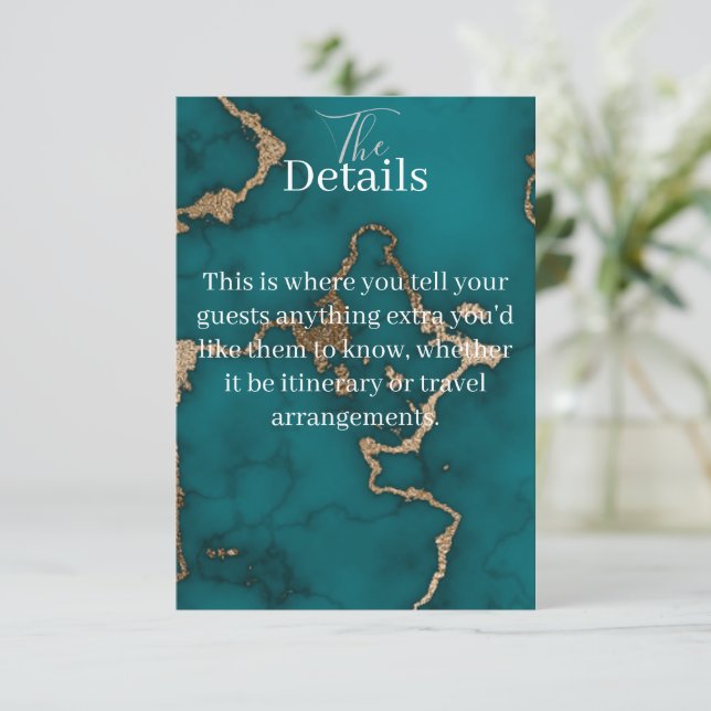 Tarjeta de menú de Kintsugi dorado de ágata teal (Anverso de pie)