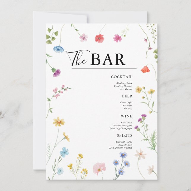 Tarjeta de menú de la barra de bebidas del Boda Wi (Anverso)
