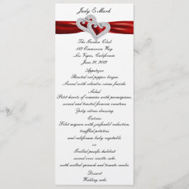 Tarjeta de menú de la cinta roja del corazón del p