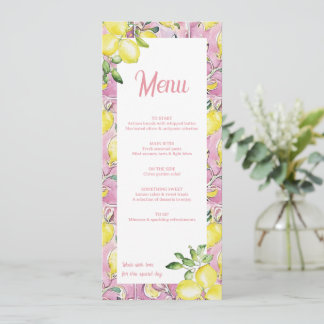 Tarjeta de menú de limón italiano rosa amarillo pa