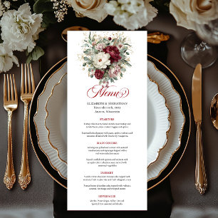 Tarjeta de menú de lujo boho burgundy floral dorad