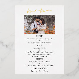 Tarjeta de menú de lujo con foto de boda con escri