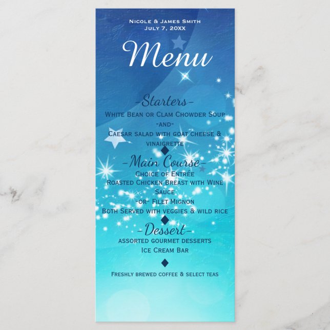 Tarjeta de menú de luna de destellos del cielo cel (Anverso)