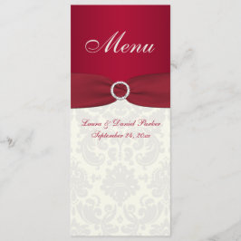 Tarjeta de menú de matrimonio Red and Ivory Damask