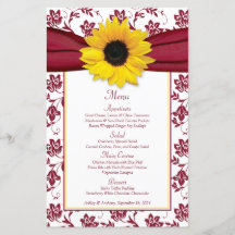 Tarjeta de menú de matrimonio Sunflower Burgundy W