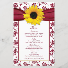 Tarjeta de menú de matrimonio Sunflower Burgundy W