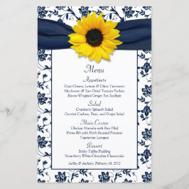 Tarjeta de menú de matrimonio Sunflower Navy Blue