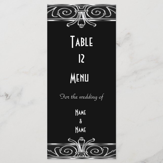 Tarjeta de menú de mesa Art Deco negro elegante pl (Anverso)