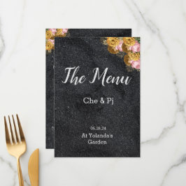 Tarjeta de menú de mesa de boda elegante negra