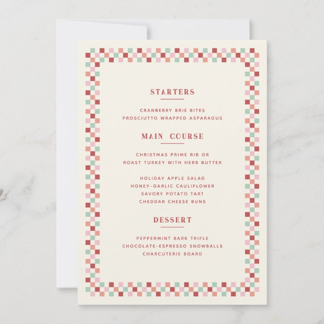 Tarjeta de menú de Navidad de tablero de ajedrez d (Anverso)
