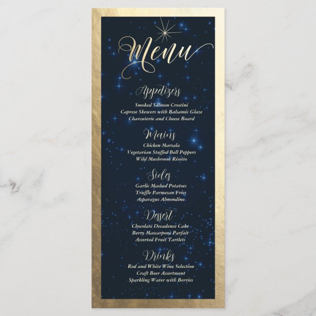 Tarjeta de menú de noche estrellada celestial (Anverso)