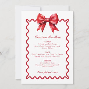 Tarjeta de menú de Nochebuena con lazo rojo