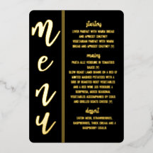 tarjeta de menú de papel de aluminio para boda rea