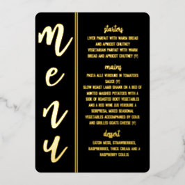 tarjeta de menú de papel de aluminio para boda rea