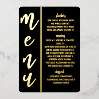 tarjeta de menú de papel de aluminio para boda rea
