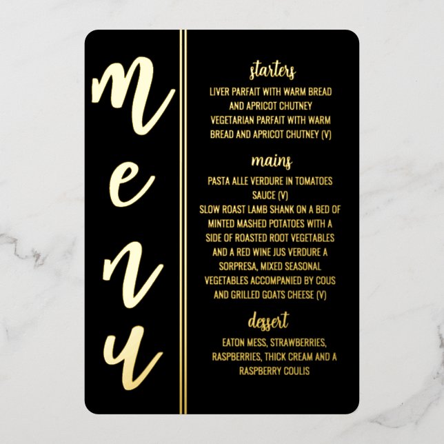 tarjeta de menú de papel de aluminio para boda rea (Anverso)
