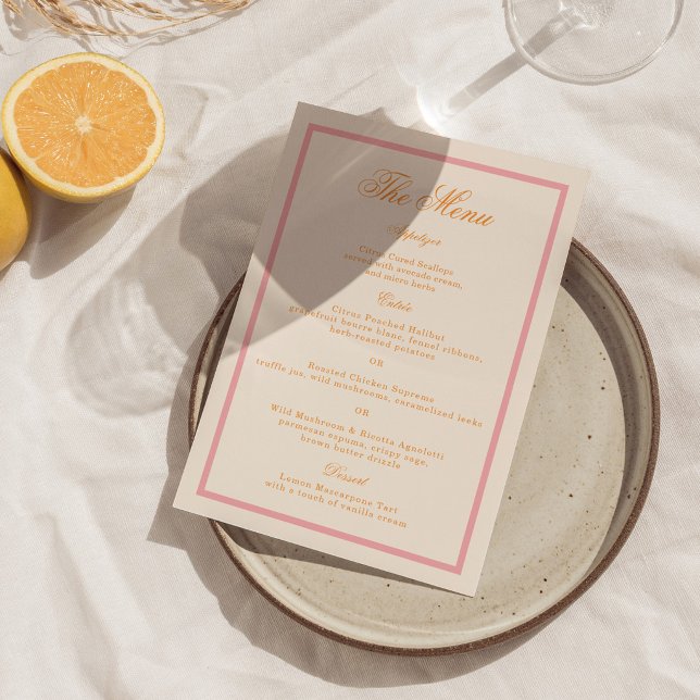 Tarjeta de menú de rayas preppy naranja y rosa (Subido por el creador)