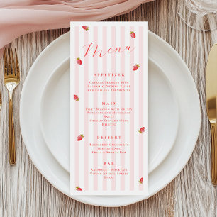 Tarjeta de menú de rayas rosadas y fresa