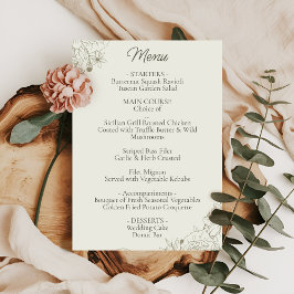 Tarjeta de menú de recepción de boda botánica eleg