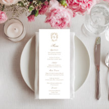 Tarjeta de menú de recepción de boda con cresta de