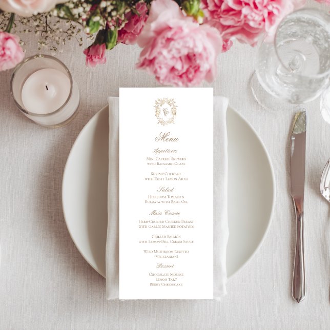 Tarjeta de menú de recepción de boda con cresta de (Subido por el creador)
