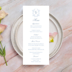 Tarjeta de menú de recepción de boda con cresta de