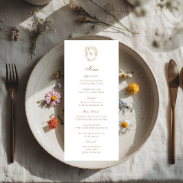 Tarjeta de menú de recepción de boda con cresta de