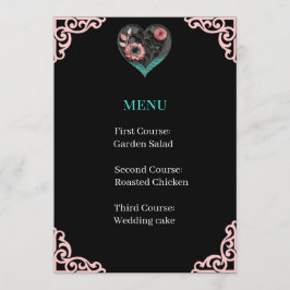 Tarjeta de menú de recepción de boda – Corazón rec