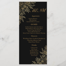 Tarjeta de menú de recepción de boda floral glamou