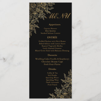 Tarjeta de menú de recepción de boda floral glamou
