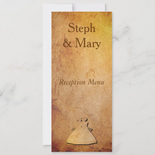 Tarjeta de menú de recepción de boda lésbica en pa (Reverso)