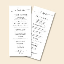 Tarjeta de menú de recepción de boda minimalista A