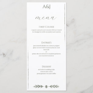 Tarjeta de menú de recepción de boda minimalista d